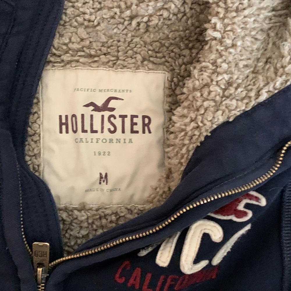 Hollister navy point fur hoodie zip jacket